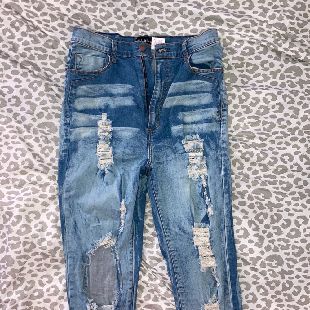 Fashion Nova High Waisted Bleach Washed Jeans